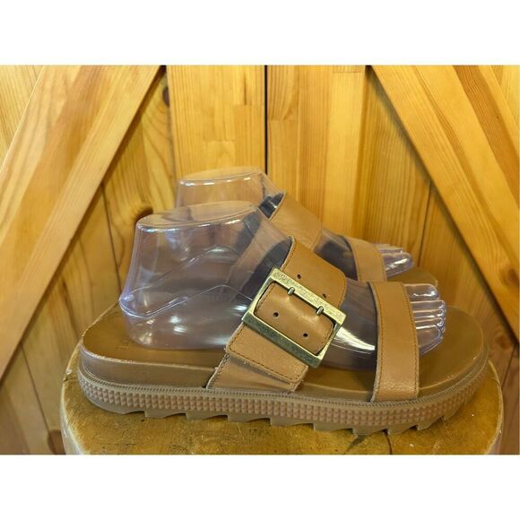 SOREL Roaming Platform Slide Brown Leather Sandal Women SIZE 10.5 - Picture 1 of 10